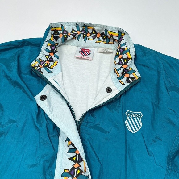 Vintage K Swiss Jacket Women Size Medium Teal Full Zip Retro 80s 90s Windbreaker - Picture 4 of 15